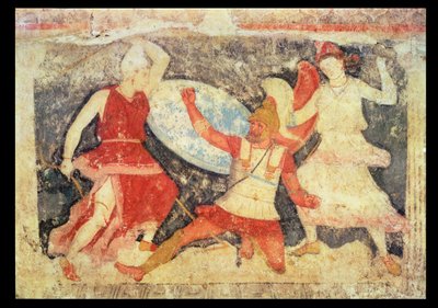 Two Amazons in Combat with a Greek, from Tarquinia by Etruscan